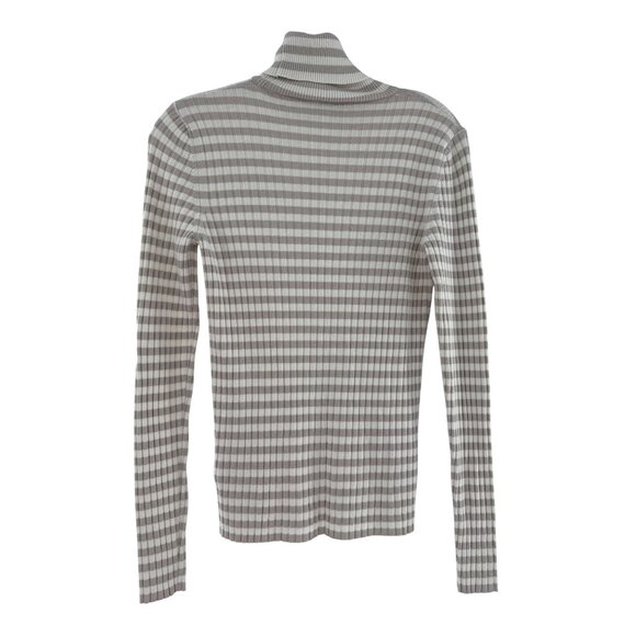 Anna Seravalli Ribbed Checkered Beige & White Turtleneck Sweater Medium - Picture 2 of 7